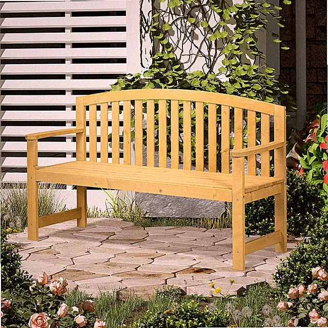 Outsunny 2-Sitzer Gartenbank Holz, wetterfest Sitzbank mit Rückenlehnen