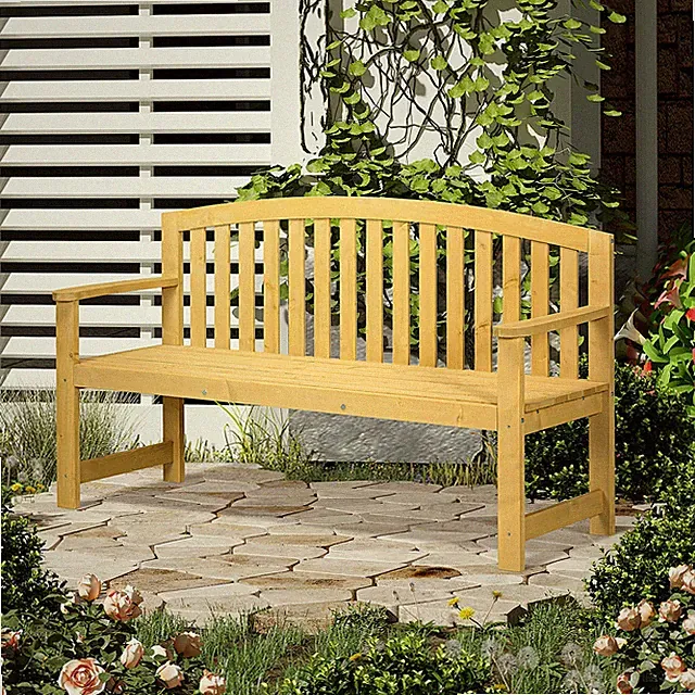 Outsunny 2-Sitzer Gartenbank Holz, wetterfest Sitzbank mit Rückenlehnen