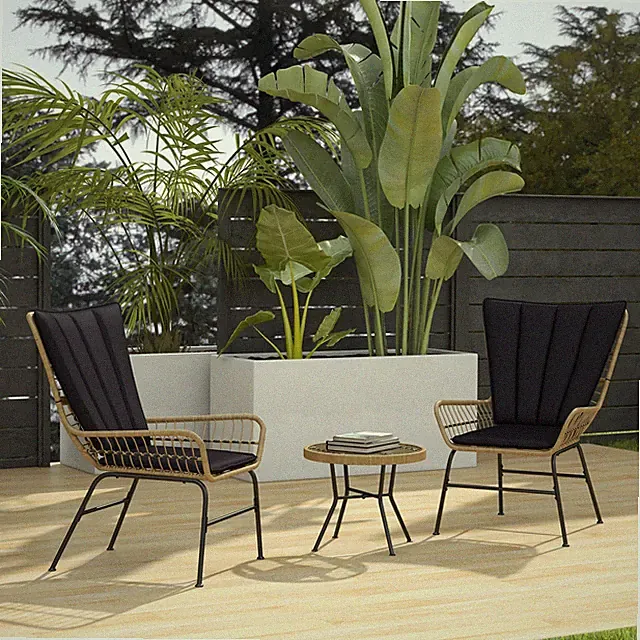 Outsunny 3-tlg. Rattan-Sitzgruppe Gartengarnitur Gartenmöbel-Set mit 2 Stühlen