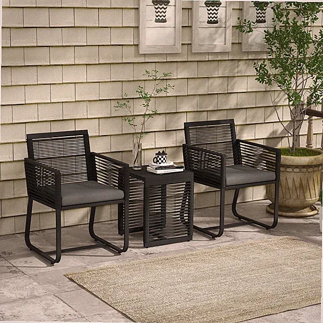 Outsunny 3tlg. Rattan Gartenmöbel-Set, Gartengarnitur mit Kissen Schwarz