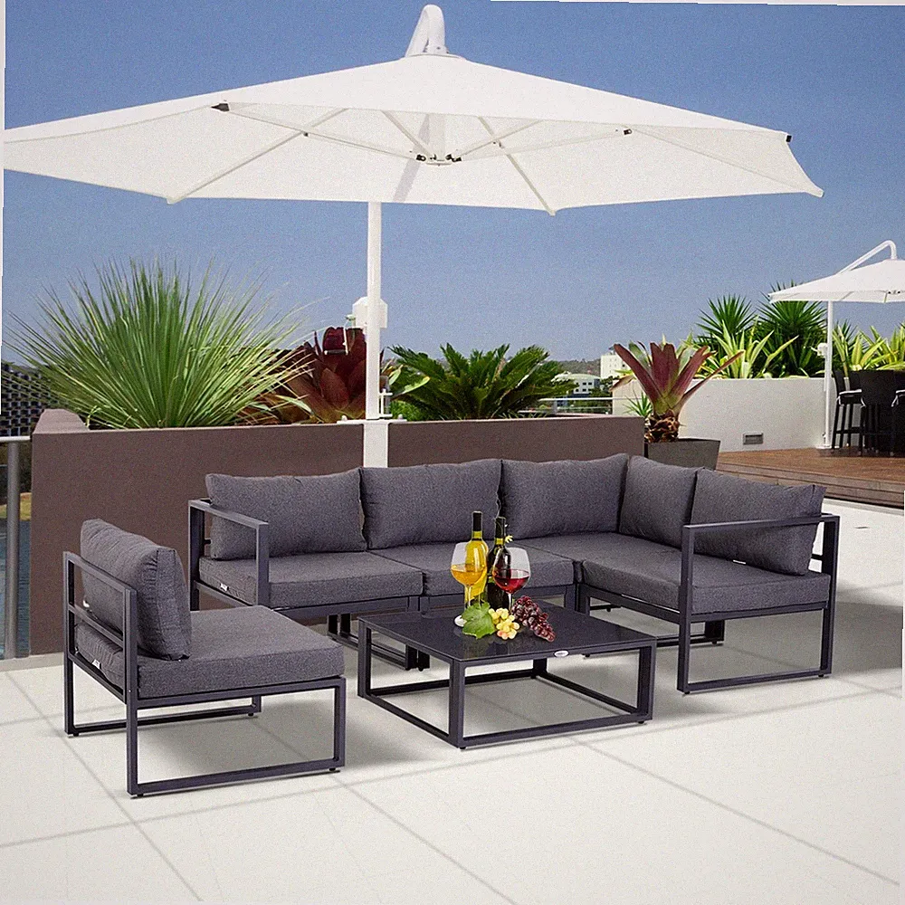 Outsunny 6er Gartenlounge Gartenset Gartengarnitur Gartenmöbel mit Kissen