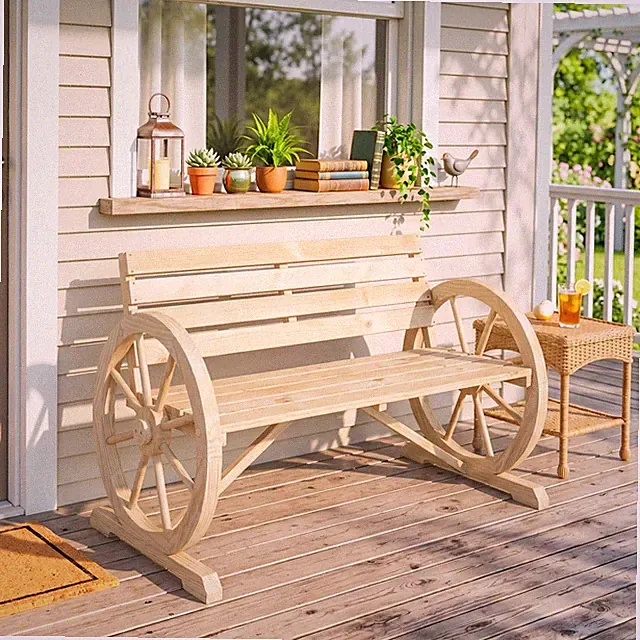 Outsunny Gartenbank 2-Sitzer Sitzbank Holzbank mit Armlehne Gartenmöbel Bank