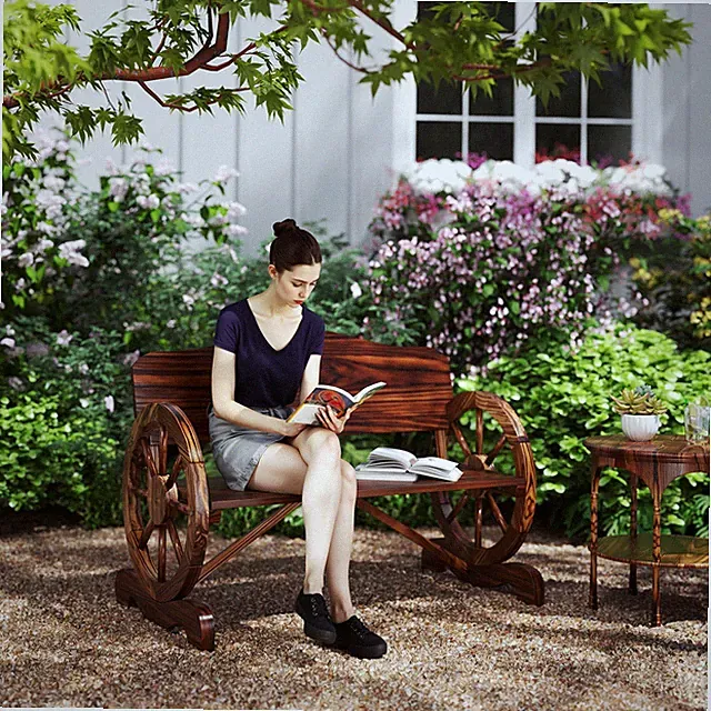 Outsunny Gartenbank Holz, 2-Sitzer Sitzbank im Rädernform, wetterfest Holzbank