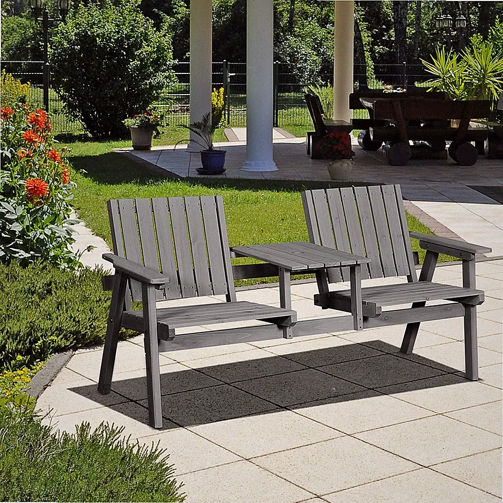 Outsunny Gartenbank mit Tisch Gartenmöbel mit Regenschirmloch Sitzbank Balkon
