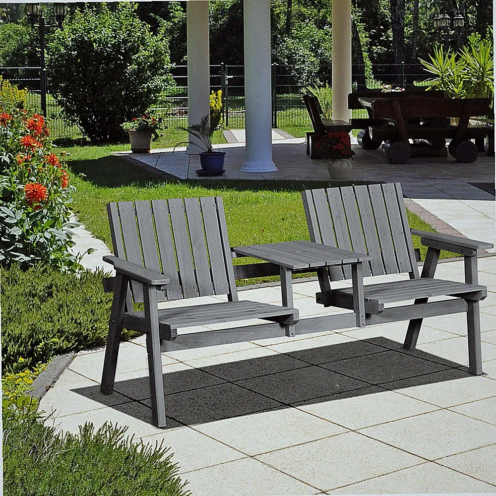 Outsunny Gartenbank mit Tisch Gartenmöbel mit Regenschirmloch Sitzbank Balkon