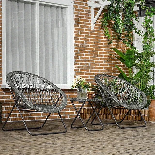 Outsunny Gartenmöbel-Set 3-tlg., Gartengarnitur mit Couchtisch, 2 Stühlen, Grau