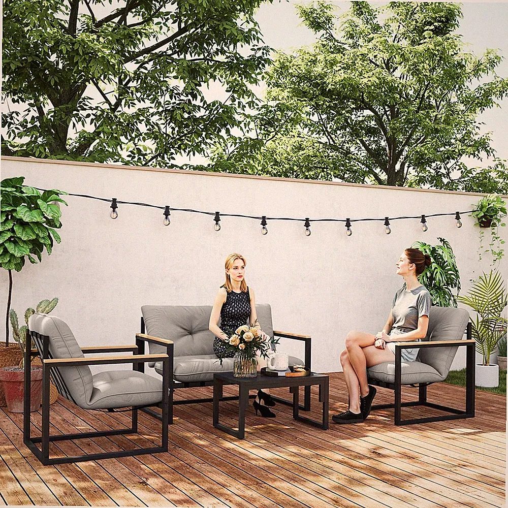 Outsunny Gartenmöbel Set 4 Personen Balkonmöbel-Set mit 2er Sofa, Sessel