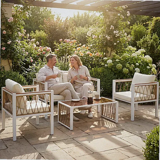 Outsunny Gartenmöbel Set 4-teilig Polyrattan Lounge-Set mit Zweisitzer 2 Sessel