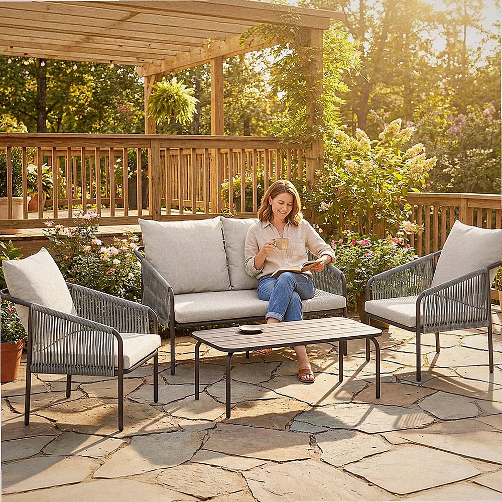 Outsunny Gartenmöbel Set 4-teilig Polyrattan Lounge-Set mit Zweisitzer Sessel