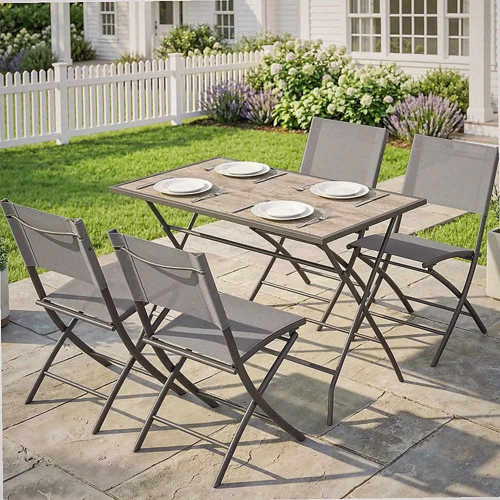 Outsunny Gartenmöbel Set Klappbar Sitzgruppe 5-teilig Tisch mit 4 Stühlen
