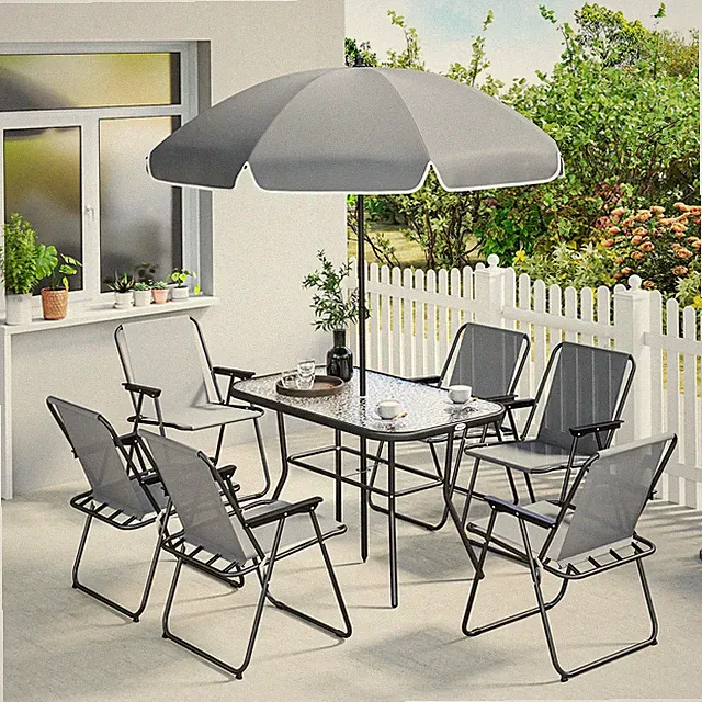 Outsunny Gartenmöbel Set Sitzgruppe 119 x 68cm Glastisch mit 6 Klappstühlen