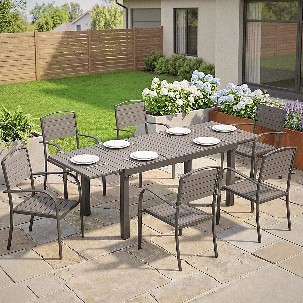 Outsunny Gartenmöbel Set Sitzgruppe 7-teilig Ausziehbar Tisch mit 6 Stühlen