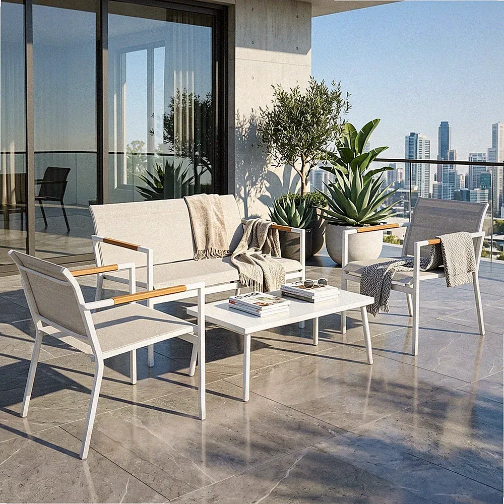 Outsunny Gartenmöbel Set Sitzgruppe für 4 Personen Atmungsaktiv Gartenlounge