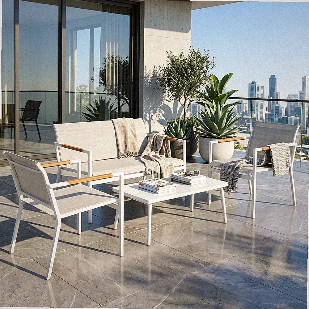 Outsunny Gartenmöbel Set Sitzgruppe für 4 Personen Atmungsaktiv Gartenlounge