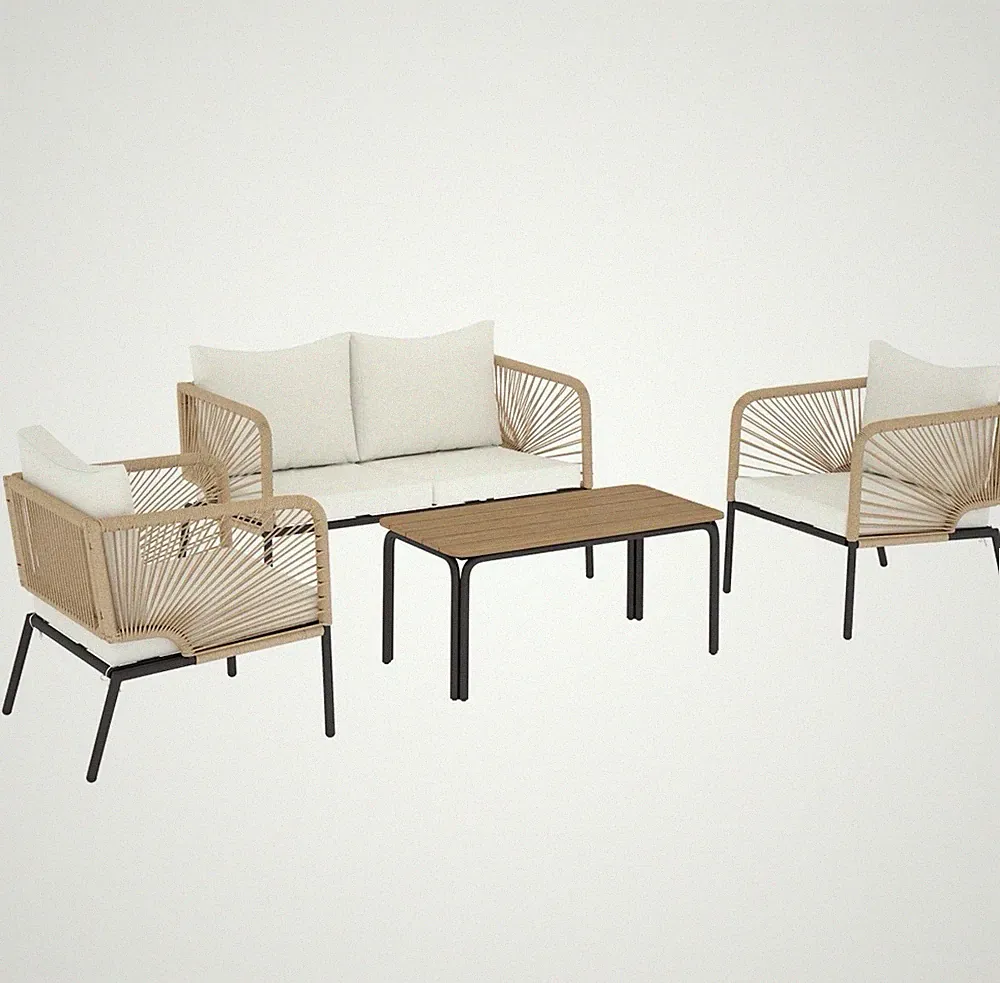 Outsunny Gartenmöbel Set, wetterbeständig, 4 Personen, mit 2er Sofa, 2 Sessel.