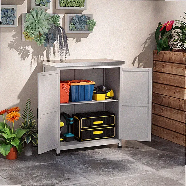 Outsunny Gartenschrank Holz Outdoor wetterfest Geräteschuppen mit Arbeitsplatte