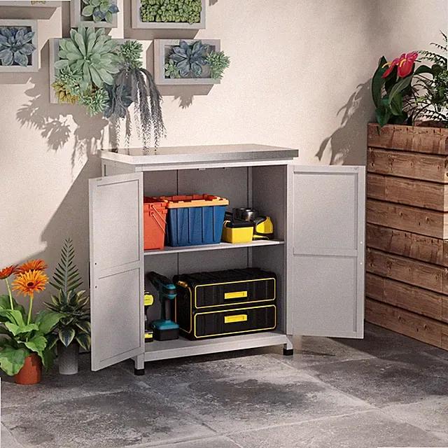 Outsunny Gartenschrank Holz Outdoor wetterfest Geräteschuppen mit Arbeitsplatte
