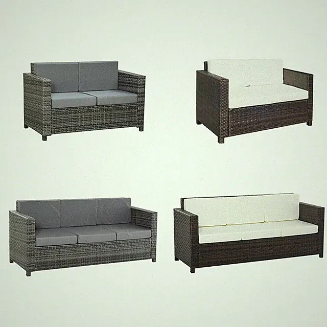Outsunny Poly-Rattan Sofa mit Kissen 2/3-Sitzer Garten Loungesofa Polyester