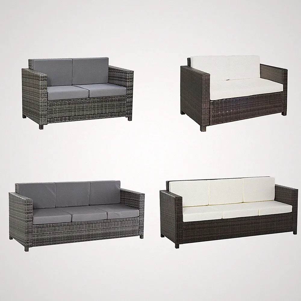 Outsunny Poly-Rattan Sofa mit Kissen 3-Sitzer Garten Loungesofa Polyester