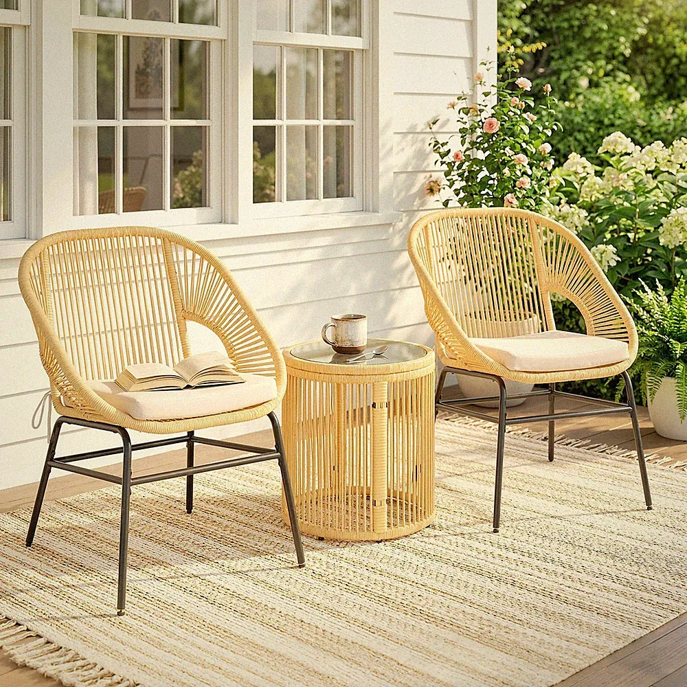 Outsunny Rattan Bistroset 3 teiliges Gartenmöbel-Set mit 2 Gartenstühlen