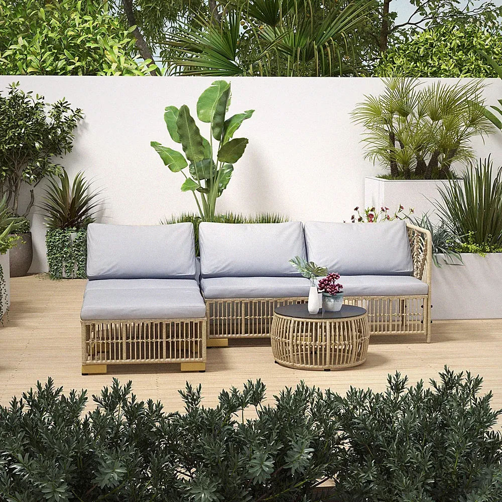Outsunny Rattan Gartenmöbel-Set, 5-tlg. Balkonmöbel Set Sitzgarnitur mit Kissen
