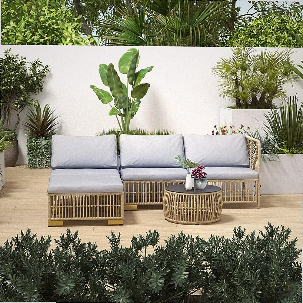 Outsunny Rattan Gartenmöbel-Set, 5-tlg. Balkonmöbel Set Sitzgarnitur mit Kissen