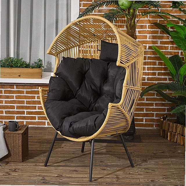 Outsunny Rattansessel, Rattan Korbsessel mit dickem Sitzkissen für Terrasse Sand
