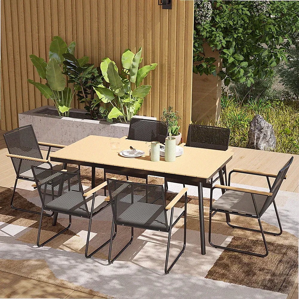 Outsunny Sitzgruppe 7-teilig Metall Essgruppe für 6 Personen Esstisch mit Tisch