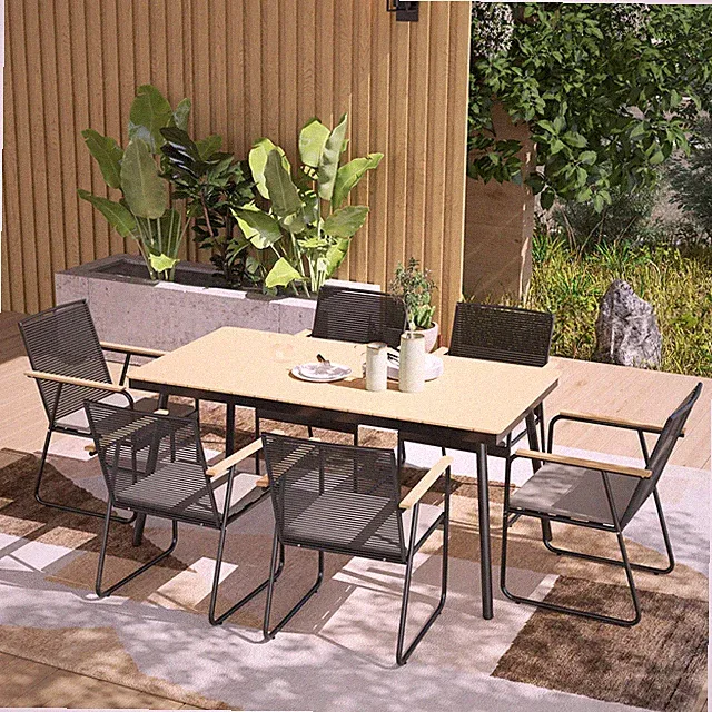 Outsunny Sitzgruppe 7-teilig Metall Essgruppe für 6 Personen Esstisch mit Tisch