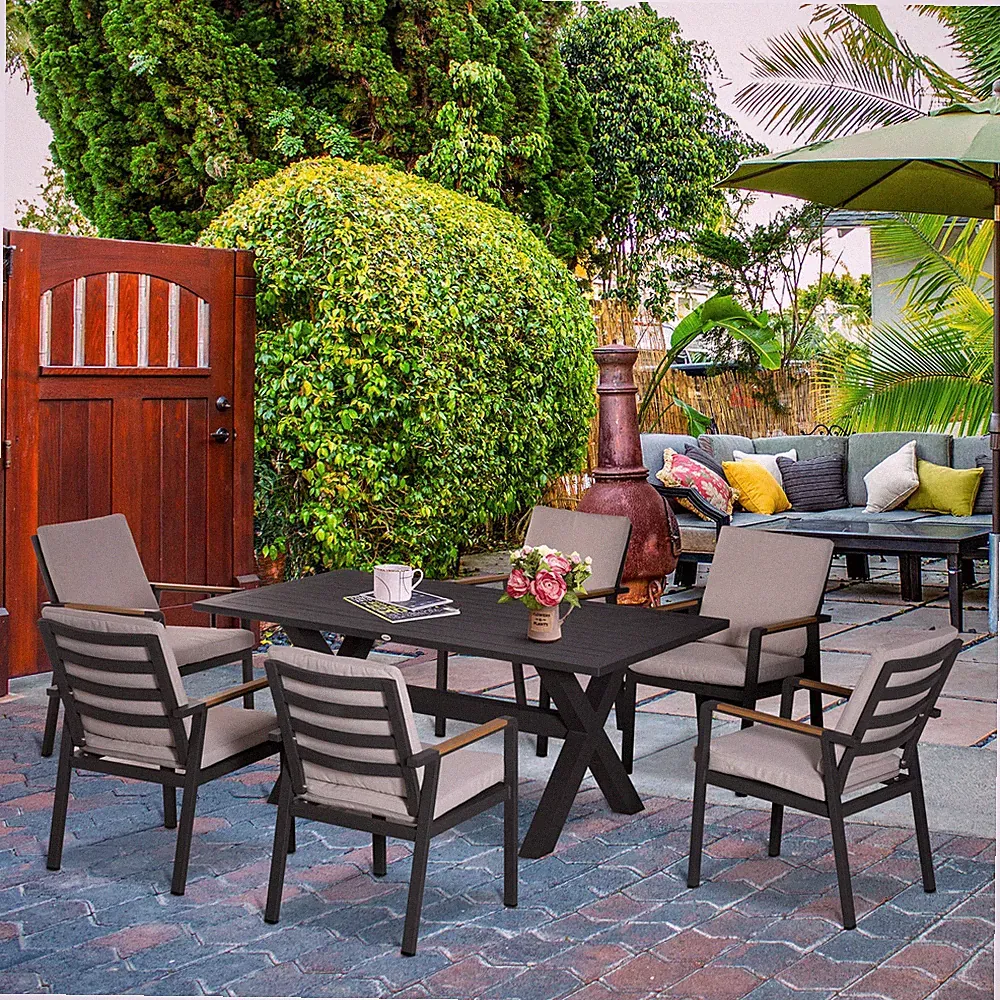 Outsunny Sitzgruppe 7tlg. Essgruppe mit Kissen Gartenmöbel Set Refurbished