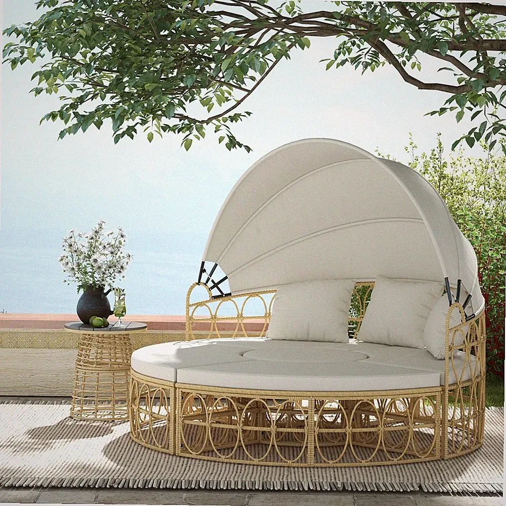 Outsunny Sonneninsel 4-tlg. Muschel Gartenmöbel-Set mit klappbarem Verdeck Creme