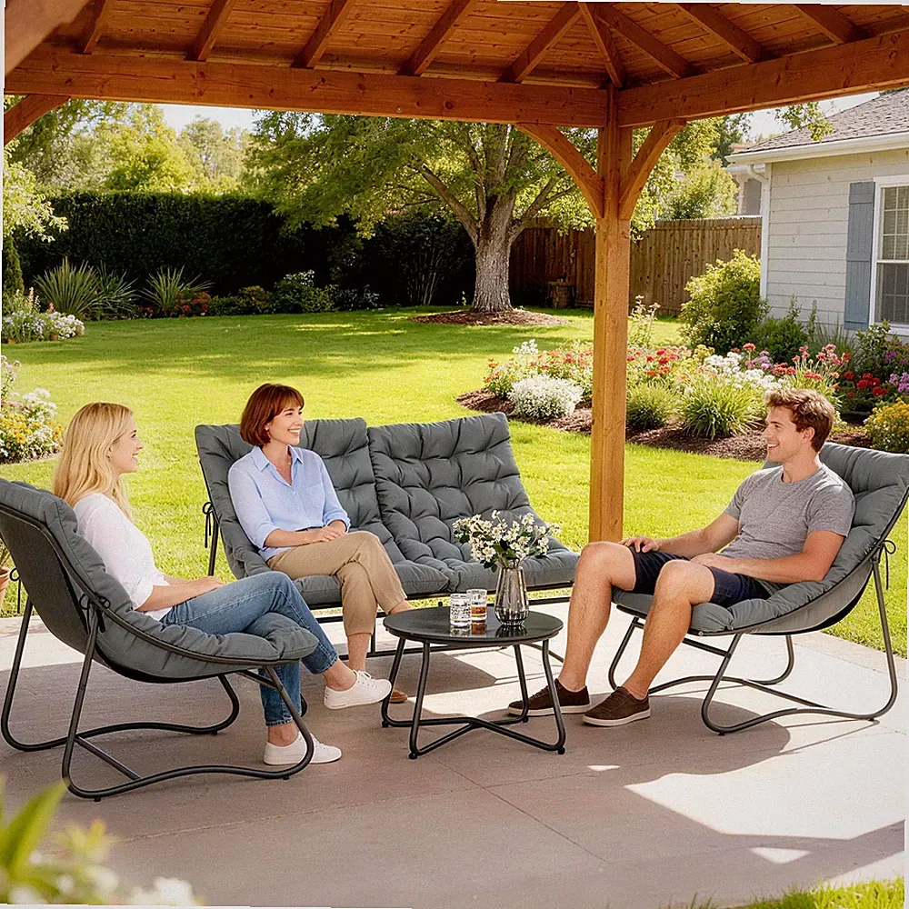 Outsunny Stahl Gartenmöbel Set 4 Personen wetterfest Balkonmöbel-Set mit Sofa
