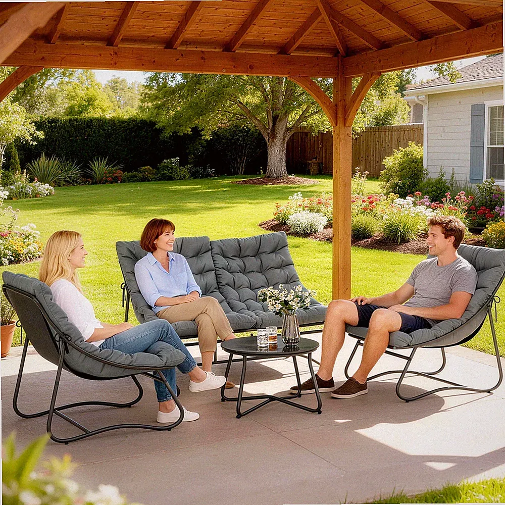 Outsunny Stahl Gartenmöbel Set 4 Personen wetterfest Balkonmöbel-Set mit Sofa