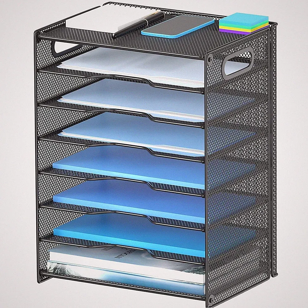 OUTWOLF Schreibtisch Organizer 8 Ebenen Metall Ablagefächer Schwarz