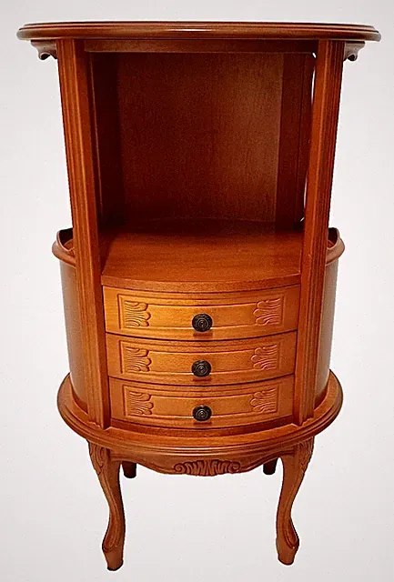 Ovaler Beistelltisch Kommode Vollholz+Furnier 3xSchubladen H/L/T: 82x48x40 cm