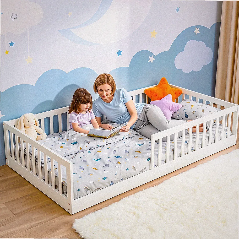 OYAJIA Hausbett Kinderbett Bodentief Montessori Holz Kinderzimmermöbel