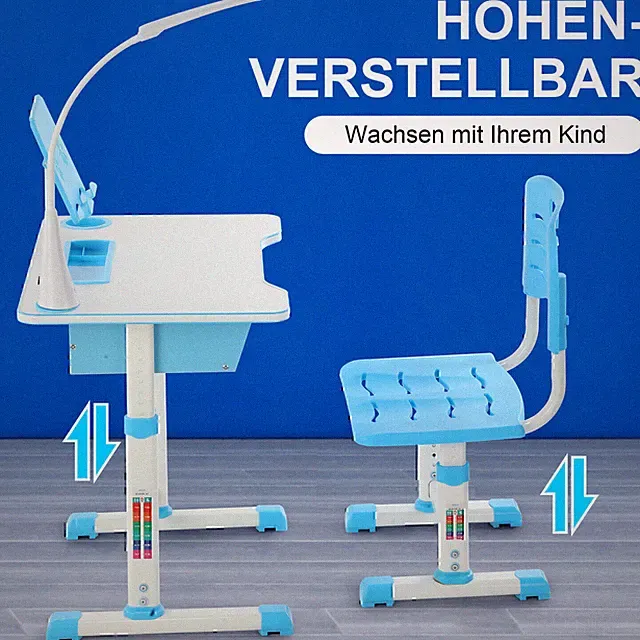 OYAJIA Verstellbar Kinderschreibtisch Kinder Studiertisch & Stuhl mit LED Fkmlrg