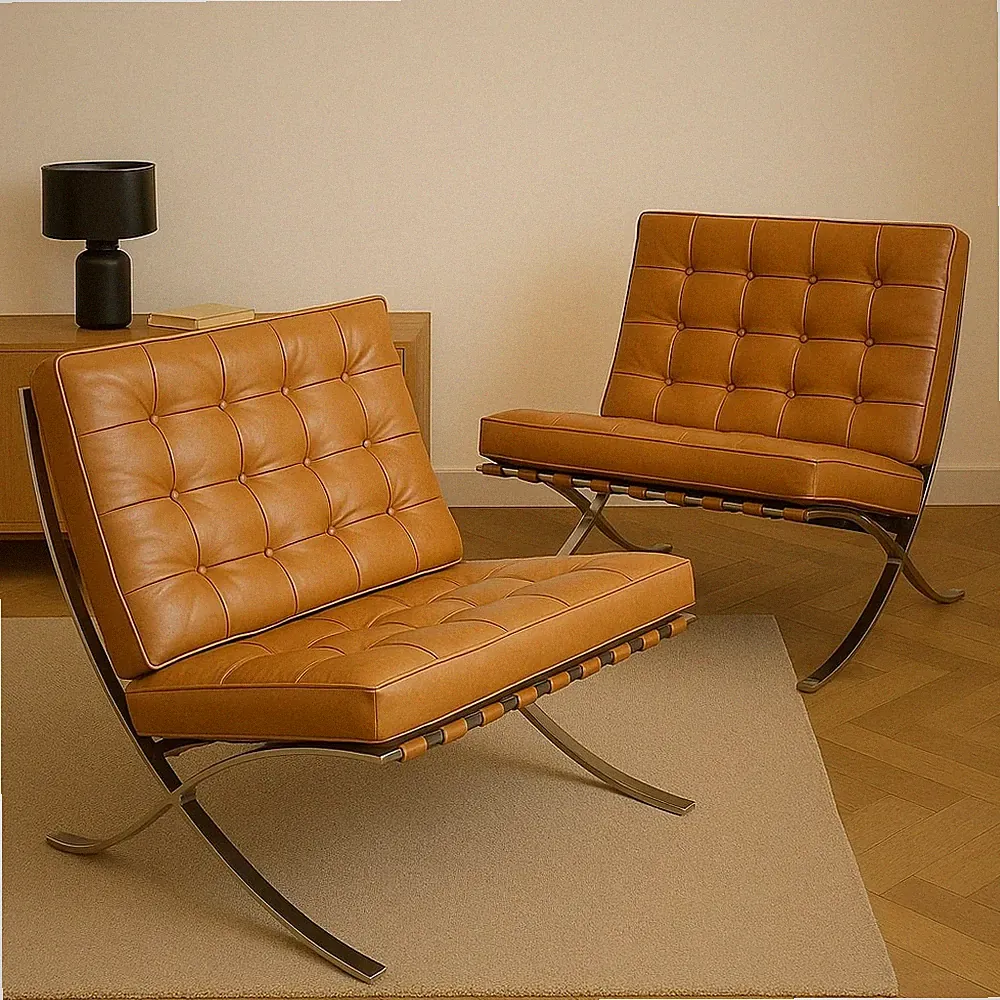 Paar Vintage Sessel Barcelona Stil Leder Design der 70er Jahre Originell