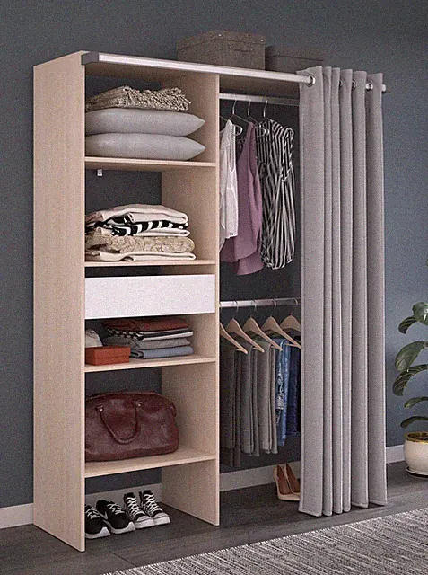Parisot Kleiderschrank Bari 2 Akazie – 143x182 cm mit Stoffvorhang & Schublade