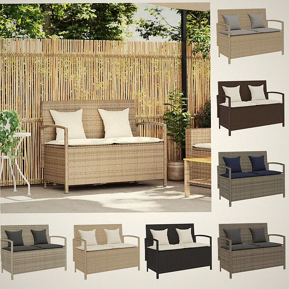 Parkbank Eisenbank Outdoor Bänke Gartenbank mit Stauraum und Kissen Sitzbank