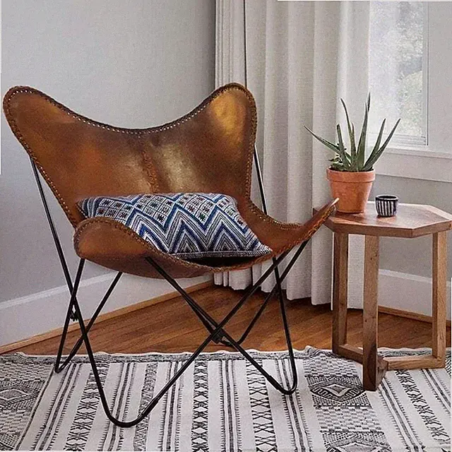 PARRYS LEATHER WORLD Klassischer Butterfly Sessel Tan Leder, 2019, Metallrahmen