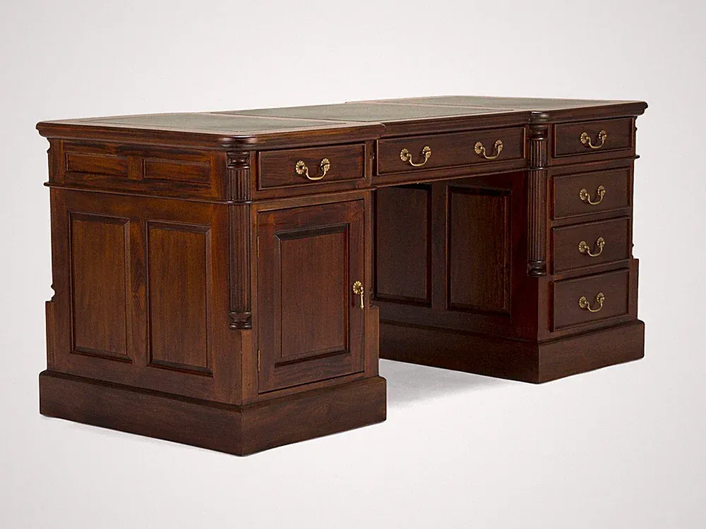 Partner Schreibtisch 160x80 Cambridge Partnerdesk Massivholz Leder grün Büro