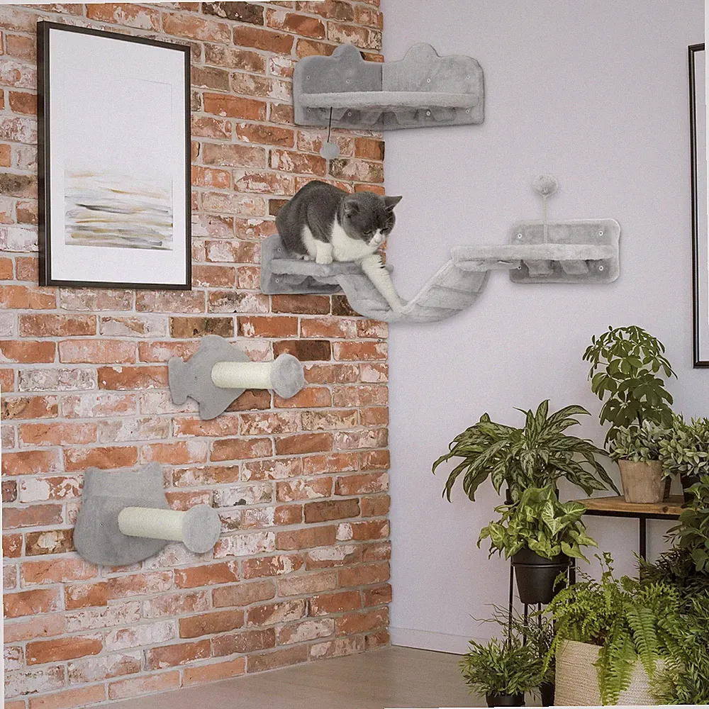 PawHut Katzen Kletterwand Set, 4-tlg. Katzenmöbel Sisal, für Katzen bis 5 kg