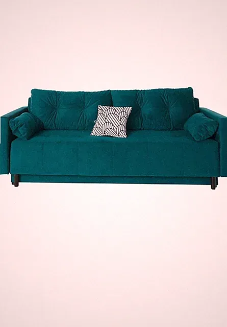 Petrol Schlafsofa 3-Sitzer 225 cm mit Schlaffunktion, Bettkasten & Kissen