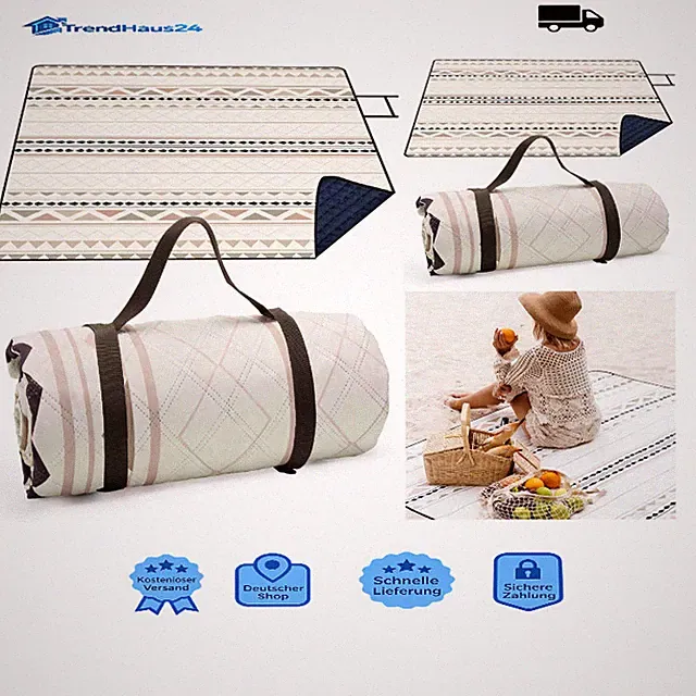 Picknickdecke 200x200 cm Faltbar mit Tragegriff Wasserdicht