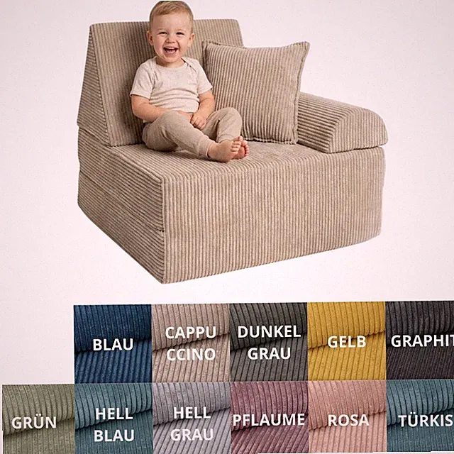 Pillows24 – Kinder Spielsofa mit abnehmbarem Cord Bezug - Kindersofa