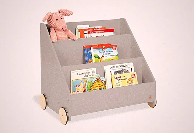 Pinolino Kinder-Bücherregal mit Rollen Lasse grau