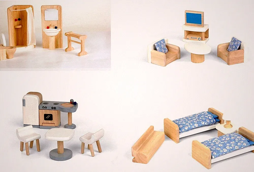 Pintoy Möbelset Ökohaus Holz Möbel Küche Bad Schlafzimmer Wohnzimmer Puppenhaus