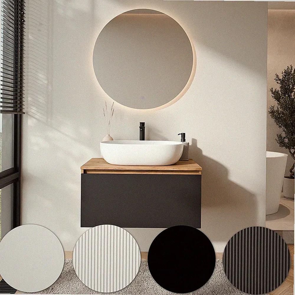 Planetmöbel ARISA Badmöbel Set mit Waschbecken 60 cm & NOVA LED Spiegel