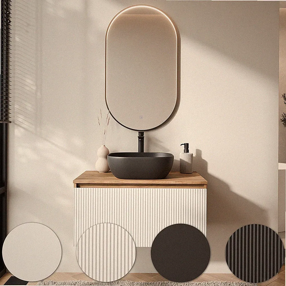 Planetmöbel Badmöbel Set ARISA - Aufsatzwaschbecken 42 cm & LED Spiegel GLORA